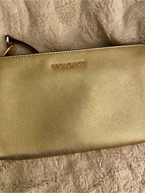 Michael Kors Metallic Gold Saffiano Wristlet Clutch